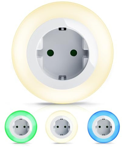 Brandson - Nachtlicht für die Steckdose - LED Nachtlampe mit Dämmerungssensor und Helligkeitssensor - Auto ON OFF - Orientierungslicht mit 3 Lichtfarben Warmweiß Blau Grün - Kinder Erwachsene Senioren