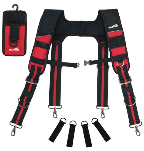 MELOTOUGH Tool Belt Suspenders Tool Bag Suspenders Padded Construction Work Belt Suspenders for Carpenter/Electrician/Roofing/Framers work Suspension Rig(Red)
