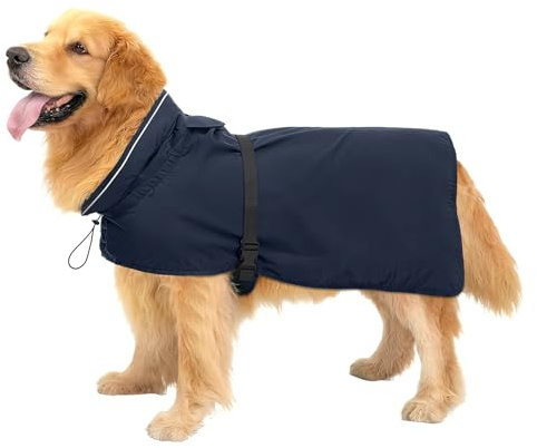 Zellar Adjustable Waterproof Dog Raincoat, Lightweight Rain Coat for Dogs with Collar Hole & Reflective Strip, Easy Step in Closure, Breathable Rain Jacket for Medium Large Dogs (XL, Blue)