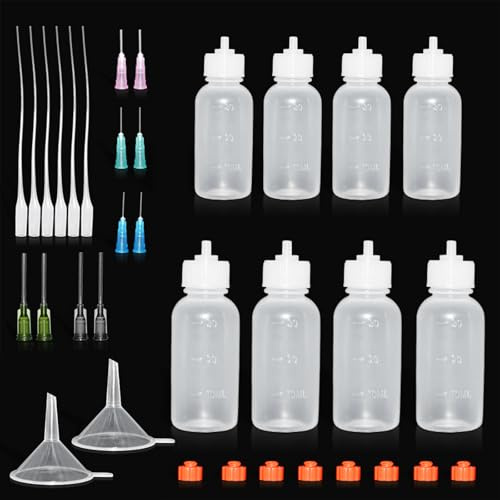 Confezione da 8 flaconcini con aghi da 30/50 ml, flaconi dosatori con 10 aghi dosatori e 8 tappi, applicatore per bricolage, artigianato, colla per macchina da cucire