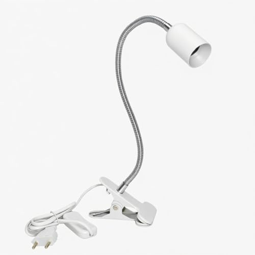 Sudnsadaks Lampara Escritorio Pinza, Portalámpara E27 con Clip, Cuello de Cisne Ajustable 360° Lámpara Lectura Pinza Flexo Pinza con Interruptor y Enchufe, 120 cm Cable Largo, Blanco (Sin Bombilla)