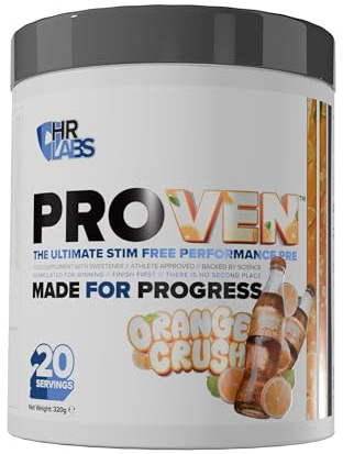 HR Labs Proven, Ultimate Stim Free Performance Pre Workout Powder, 20 Servings, 4 Flavours (Orange Crush)