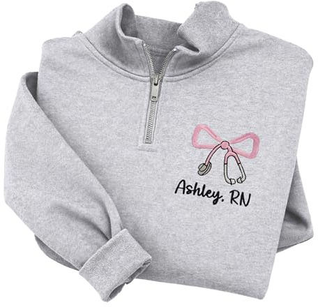 Kathaya Embroidered Nurse Sweatshirt, Personalized Nurse Quarter Zip Sweatshirt, rn Gifts for Nurses, Custom Name Nursing Sweater Multicolor