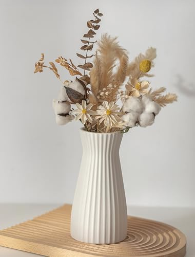 NUPTIO White Ceramic Vase for Flower: 20 cm Farmhouse Pampas Grass Vases