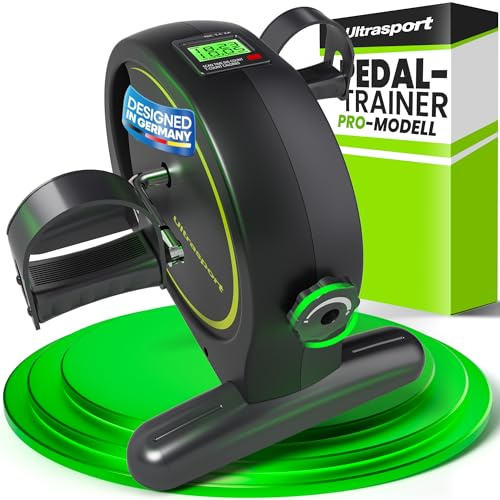 Ultrasport Pedaltrainer für Zuhause CE Zertifiziert inkl. Antirutsch-Matte und Gurt I Extraleiser Arm- und Beintrainer im Sitzen I Deskbike, Schreibtisch Fahrrad, Tischfahrrad für Senioren, Grün