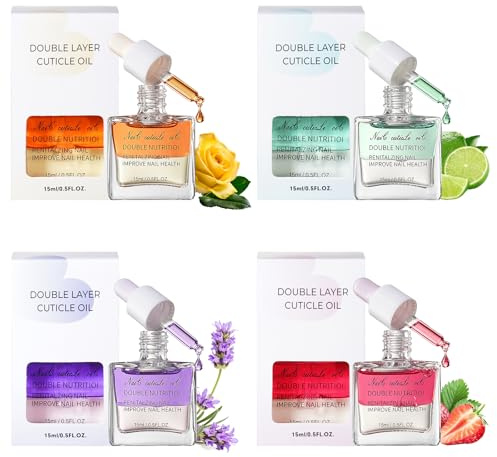 Yokilly Olio per cuticole: 4 pezzi di olio per cuticole da 15 ml per la cura delle cuticole, riparazione di unghie screpolate e asciutte