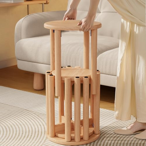 YQJJGL 4PCS Wood Stools, Rustic Stool, Wooden Chair, Kitchen Stools, Stackable Round Stools for Dining Room, Living Room, Classroom, Bedroom, Kitchen Island, 38 x 38 x 48CM, Natural