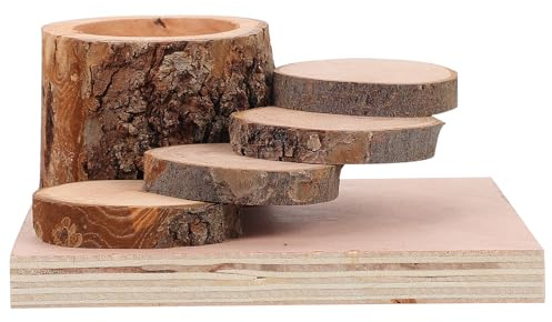 ULTECHNOVO Hamster Food Bowl Wooden Climbing Platform for Small Animal Hamster Rat Ladder Chew Toy Feed Bowl