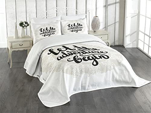ABAKUHAUS Abenteuer Tagesdecke Set, Mandala-Motiv-Hipster, Set mit Kissenbezügen Sommerdecke, für Einzelbetten 170 x 220 cm, Hellgrau Weiß Schwarz