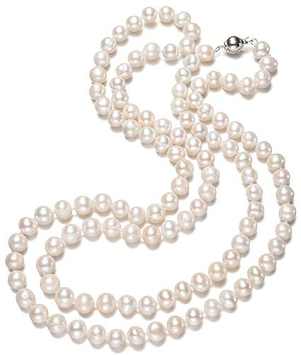 Treasure Bay - Elegante collana da donna con perle d'acqua dolce bianche, tonde, da 8 mm