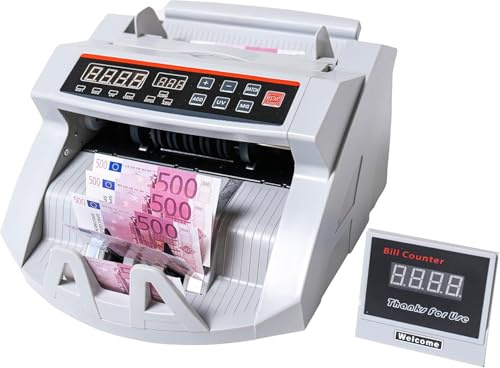 Agellic Geldzählmaschine Scheine & Geldscheinprüfer | 3-fache Falschgeldprüfung, 1000 Scheine pro Min | Banknotenprüfer & Geldprüfgerät | Inkl. Falschgeld Prüfer Stift & Batch-Funktion