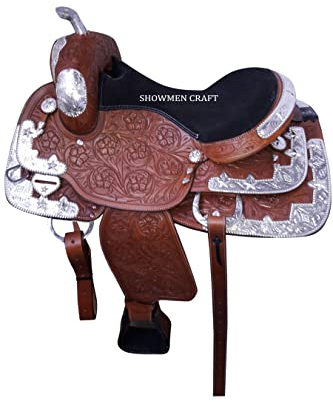 SHOWMEN CRAFT Western Saddle - Conjunto de silla de montar totalmente decorativo con cabecera y llamador de pecho (18 pulgadas)