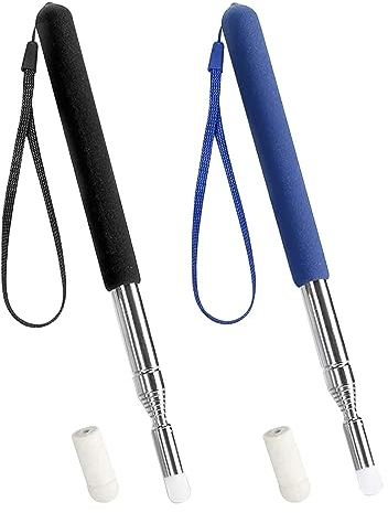 Jortmrd 2 Stück Teleskop Zeigestab Ausziehbar Zeigestock 100cm Teleskopzeigestab mit Lanyard und Ersatz Filzkopf Lehrzeiger Whiteboard Tafel Zeiger für Klassenzimmer Lehrer Presenter (Schwarz + Blau)