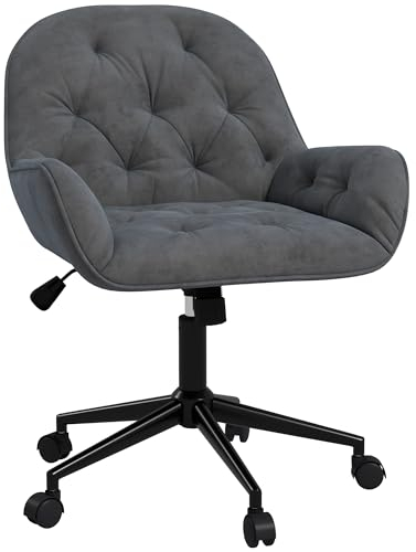 Vinsetto Homeoffice Stuhl Schreibtischstuhl mit Samtoptik höhenverstellbar Drehstuhl Schminkstuhl Bürostuhl bis 120 kg belastbar, für Arbeitszimmer, Schlafzimmer Dunkelgrau
