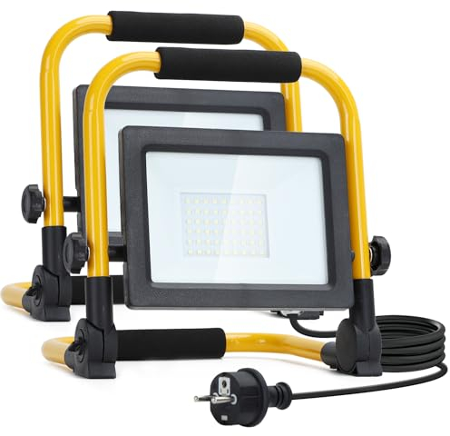Aigostar Foco de Trabajo LED 30W,6500K Luz Blanca, 2740LM Luz de Trabajo con Giratorio 360º,Cable de 1.8M para Uso en Interiores y Exteriores,para Obra, Taller, Garaje, 2 piezas
