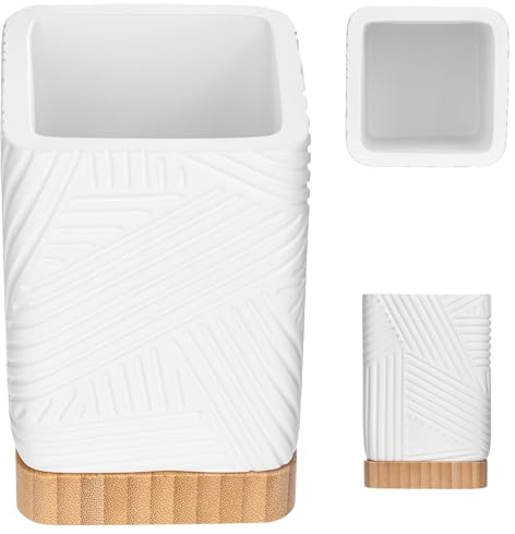 KADAX Vaso para cepillo de dientes para baño, soporte para cepillo de dientes y pasta de dientes, vaso decorativo para cepillo de dientes, vaso de baño moderno (blanco cuadrado)