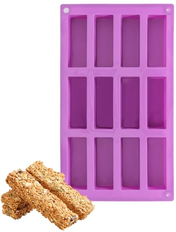 Stampi in Silicone per Dolci, Silicone per Stampi Dolci, con 12 Cavità, Barrette di Cereali Rettangolari per Energetiche ai Cereali Cioccolato Torte (Viola)