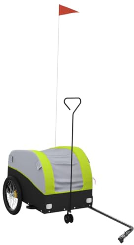 vidaXL Bike Trailer/Bicycle Cargo Cart - Iron, Black/Green, 30 kg Load Capacity, 123x52x53 cm, with Safety Flag
