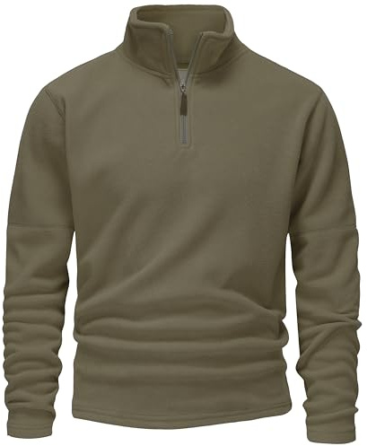 Blu Apparel Mens 1/4 Zip Fleece Sweater Mid Weight Hiking Outdoor Camping Jumper For Men Pullover (UK, Alpha, 3XL, Regular, Regular, Khaki)