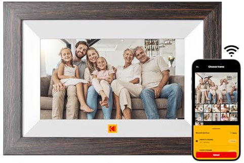 KODAK Cornice Digitale WiFi Cornice Foto Digitale, 7 Pollici HD IPS Touchscreen, Legno Cornici Elettronica con 32GB di Memoria, Portafoto Digitale Condivisione di Foto/Video via APP o Cavo di USB C