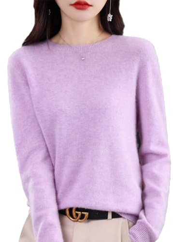 QuyiFa Suéteres de Cachemira para Mujer, jerséis de Cachemira, suéter de Lana Merino para Mujer, suéter de Punto Ligero (Violeta Claro,S)