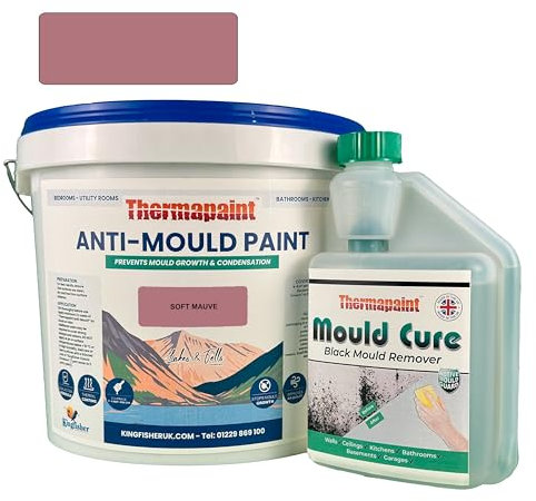 Kingfisher Thermapaint Anti Mould Paint with Active Fungicide 5L | Mould & Moisture Resistant Emulsion Wall Paint for Kitchens, Bathrooms & More | Waterproof & Washable | Soft Mauve