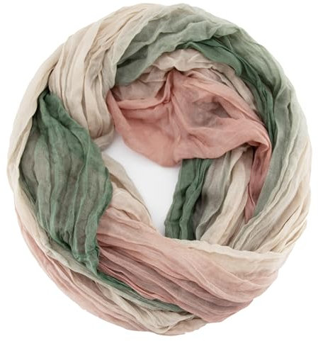 Gloop Damen Schal leichter Loop schal Schlauchschal Tuch mit Farbverlauf Viele Farben (Grün-Beige-Hellpink)
