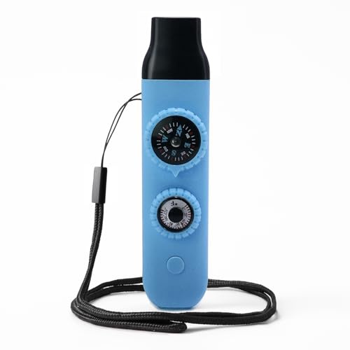 Viriber Emergency Survival Safety Whistle，Whistle for Kids with Lanyard,Compass,Thermometer,Ideal for Kayaking, Boating, Hiking, Camping, Climbing(Blue)
