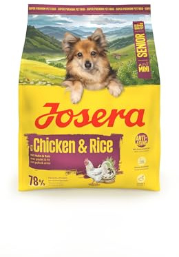 JOSERA Mini Senior kyckling & ris (1 x 900 g) | Premium torrfoder för vuxna äldre hundar av små raser | Anti-aging och njuravföring, extra små kroketter | glutenfri | 1 st