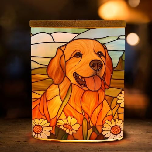 Golden Retriever Dog Tea Light Candle Holder Jar, Stained Glass Daisy Votive Candle Holders,Dog Memorial Gifts for Loss of Dog,Tealight Candleholder for Weddings,Parties,Home Decor