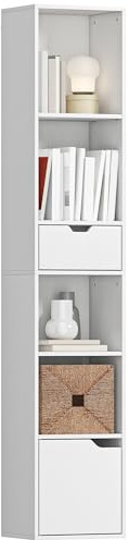 HOMCOM Bibliothèque, étagère à Livres, Meuble de Rangement avec tiroir, Placard et Compartiments Ouvertes, étagère de Rangement pour Salon, Chambre Bureau, 30 x 24 x 158 cm, Blanc