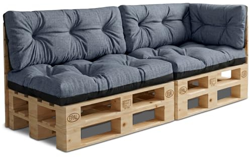 Palettdynor Utomhusdynor Set med 5 pallkuddar - Dynor för Europallar Pallsoffa och Pallmöbler Palldynor Jeansfärg Eko linne
