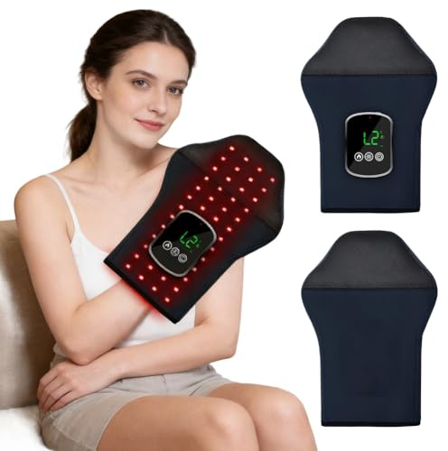 Zinueen Rödlju Handskydd 50 LEDs 660 nm & 850 nm, Infrarödlampa, 3 lägen & 5 ljusstyrkenivåer & 3 timer, för smärtlindring & hudvård hemma