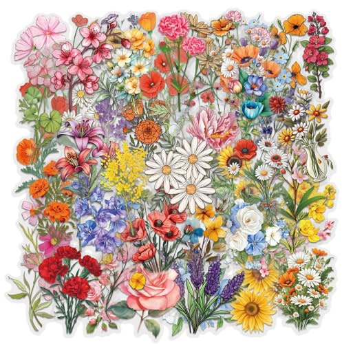 60 Pezzi Adesivi Floreali Trasparenti, Adesivi Floreali Per Scrapbooking, Stickers Fiori, Adatti Per Laptop, Borracce, Valigie, Chitarre, Custodie Smartphone, Diari