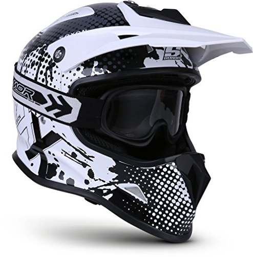 SOXON® SKC-33 Set „Fusion White“ · Kinder Cross-Helm · Motorrad-Helm MX Cross-Helm MTB BMX Cross-Bike Downhill Off-Road Sport · ECE 22.05 Schnellverschluss SlimShell Tasche XXS (49-50cm)