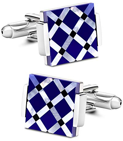 VIILOCK Business Wedding Mother of Pearl Cufflinks for Men Unique Onyx Stripe Tuxedo Cuff links Mens (Cross Pattern)