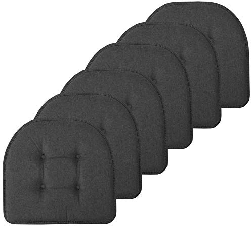 Sweet Home Collection Chair Cushion Memory Foam Pads Tufted Slip Non Skid Rubber Back U-Shaped 17 x 16 Seat Cover, 6 Pack, Charcoal Gray