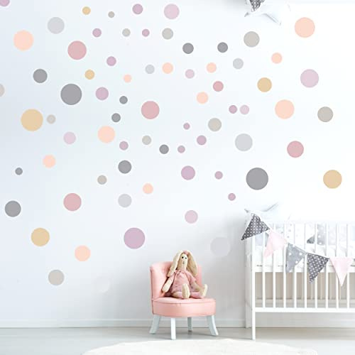 Adesivo murale 100 punti per la camera dei bambini - set di adesivi murali - colori pastello, punti da incollare adesivo da parete decorazione murale, Albicocca - Vaniglia - Pesca - Grigio