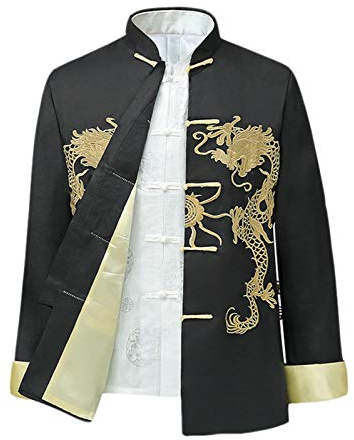 keephen Chinesisch Stil Tai Chi Hemd Kung Fu Tops Tang Anzug Herren Lange Ärmel Drachen Bestickt Jacke Mantel Oberbekleidung