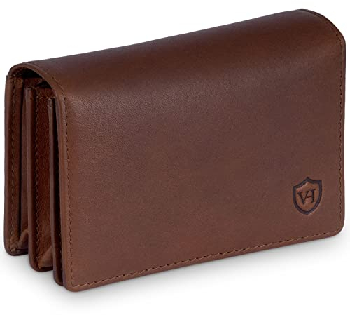 VON HEESEN® Visitenkartenetui Leder mit RFID-Schutz - Platz für 50 Visitenkarten - 6 Fächer - Visitenkarten Etuis - Geschenk für Damen & Herren (Cognac)
