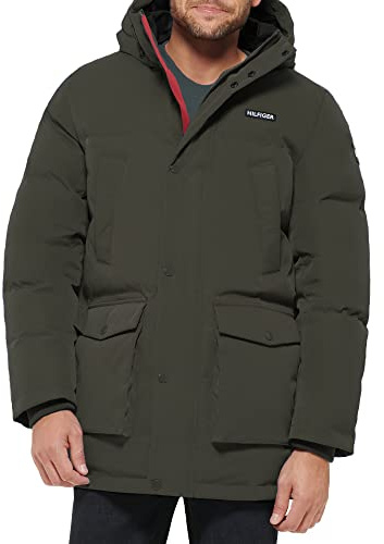 Tommy Hilfiger Men's Arctic Cloth Heavyweight Performance Parka, Olive Tech, Large