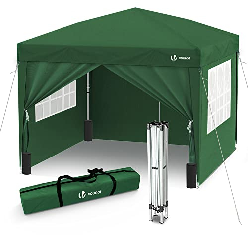 VOUNOT® Carpa Plegable Gazebo 3x3m con 4 Paredes y 4 Bolsas de Arena, Cenador Pabellón de Jardín para Camping, Fiestas, Exterior, Color Verde