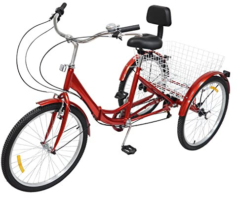 Futchoy 24 Zoll Erwachsenen-Dreirad, faltbares Dreirad, 3 Rad Fahrrad mit Korb & Rückenlehne Sitz für Damen, Herren, Senioren