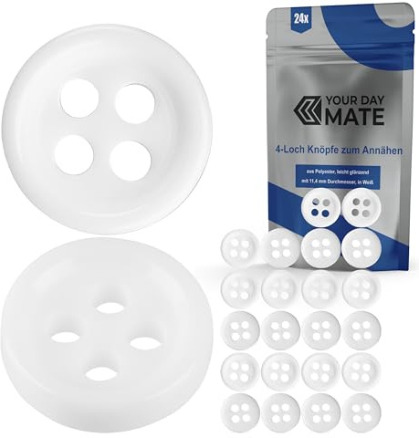 Knappar för kläder, 24 st, 4-hålade, Ø 11,4 mm, i vitt, av polyester, storlek 18L, hartsknappar för jacka, rock, skjorta, polotröja, DIY-knapp av harts, tvättknappar, basknapp, hantverksknappar