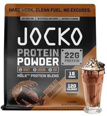 Jocko Fuel Whey Protein Powder, Chocolate Milkshake, 22g Protein, Digestive Enzymes + Probiotic Blend, No Sugar Added, with Essential Amino Acids + Electrolyte Minerals, 26 Servings