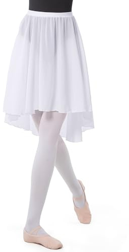 DGSHIRLDJO Ballet Wrap Skirt Chiffon Pull-on Elastic Waist Dance Skirt for Women Girls Ballet Dancewear（S，White）