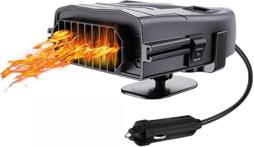 usbc Car Fan Heater, 12V Car Heater With 2 in 1 Fast Heating and Cooling Car Heater Anti-Fog Plug in Cigarette Lighter Defroster for Car Windscreen Windshield- Black