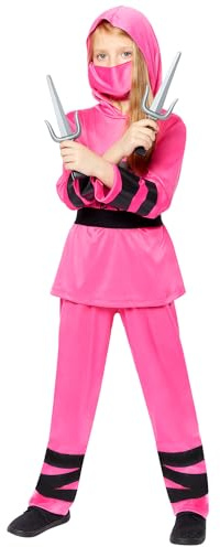 Amscan 9918146 - Girls Pink & Black Ninja Fancy Dress Costume with Mask Age: 8-10yrs