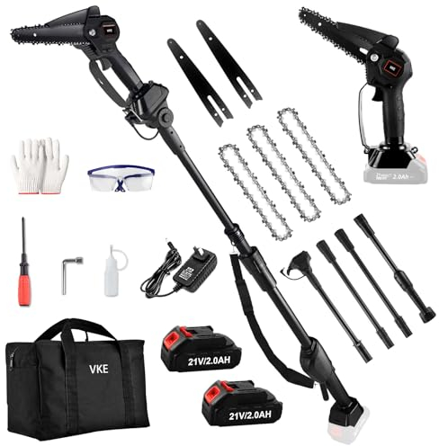 VKE Motosierra Eléctrica Telescópica Hasta 230cm, VKE 2-en-1 Mini Motosierra Bateria con 2 Baterías y bolsa de almacenamiento, Sierra Electrica Podar Arboles Para Cortar Ramas Y Hochentaster
