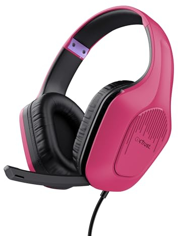 Trust Gaming GXT 418P Rayne Cascos Gaming Ligeros para PC Xbox PS4 PS5 Switch Mobile, Drivers de 50 mm, Conexión 3.5 mm, Micrófono Plegable, Auriculares con Cable 2m Over-Ear, Rosado